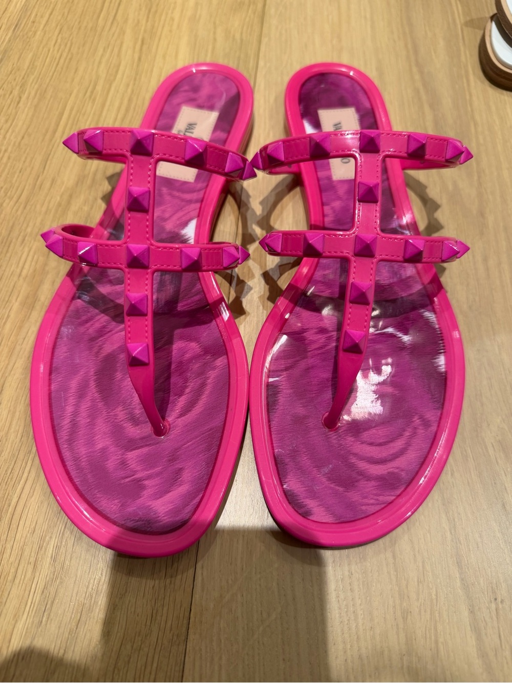 Valentino Garavani Hot Pink Studded T-Strap Jelly Sandals